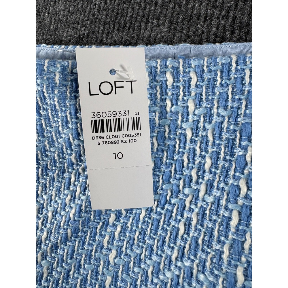LOFT Blue White Tweed Mini Skirt NWT Size 10 A-Line‎ Textured Side Zip 36059331 - Picture 3 of 9